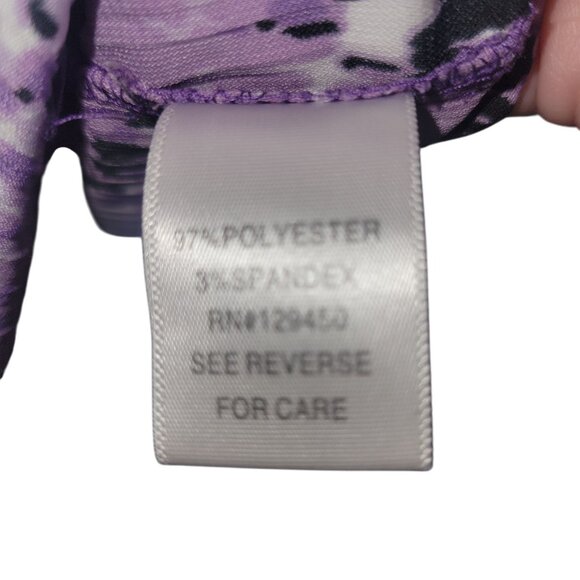 APT. 9 Womens Purple Patterned Short-Sleeve Collared Blouse With Asymmetrical He - Picture 3 of 5